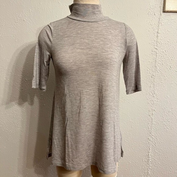 NEW Loft Medium Heather Grey Melange Turtleneck Swing Tee Size XS - Picture 2 of 8